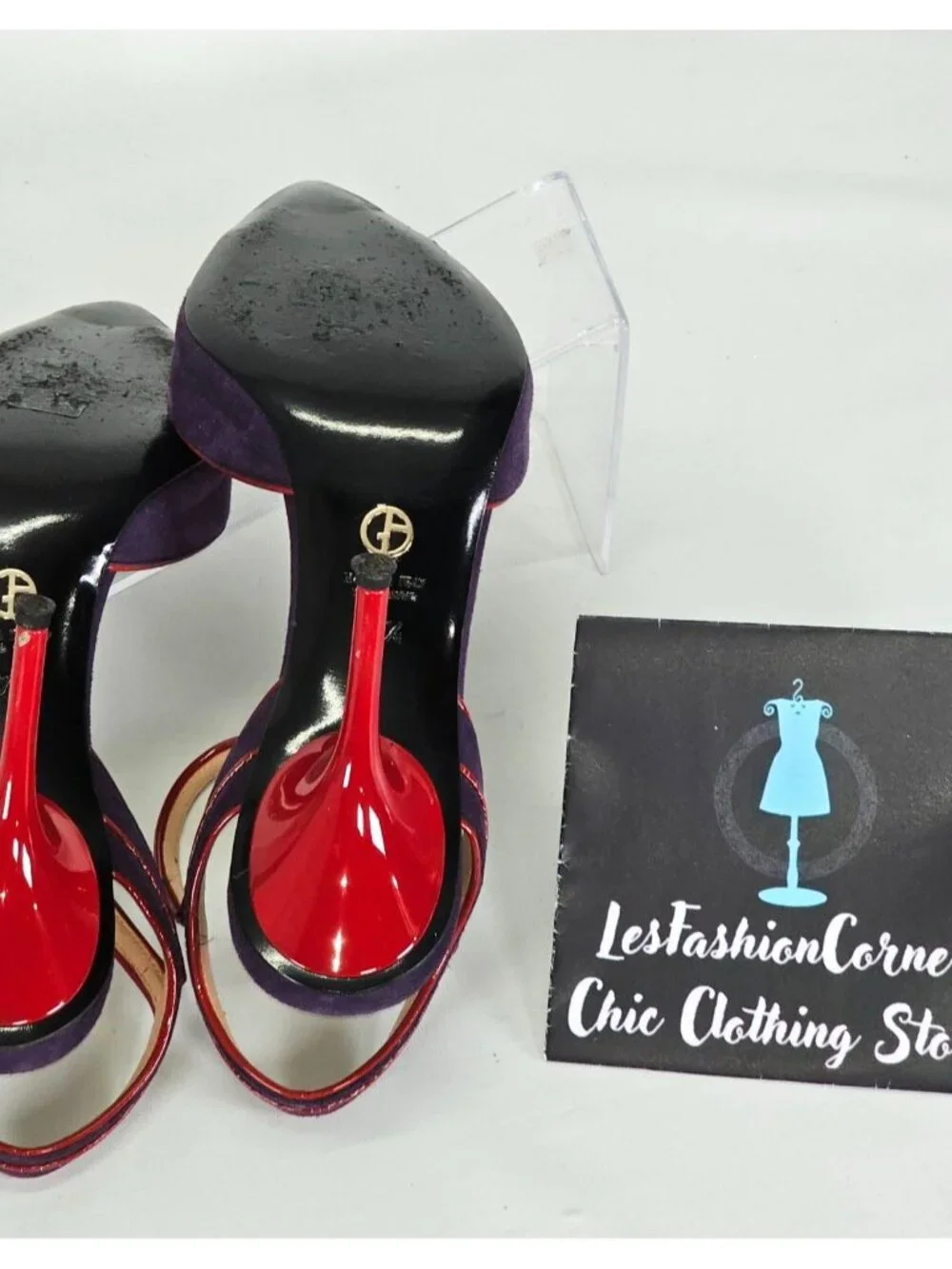 Giorgio Armani Women's Purple/Red Suede Stiletto Heels Ankle Strap Size 7 101 - Picture 11 of 16
